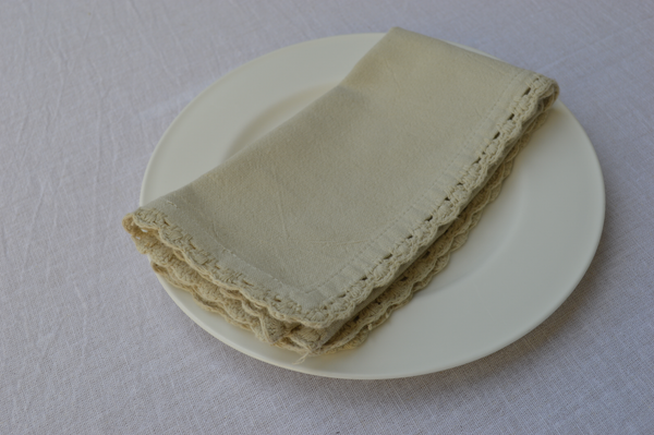 Napkins, Ashby 100% Cotton Crochet Edge Beige Putty 41x41cm 16x16