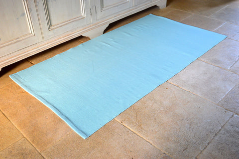 Floor Rug, 100% Cotton Flat Weave Azure Blue 2 Sizes