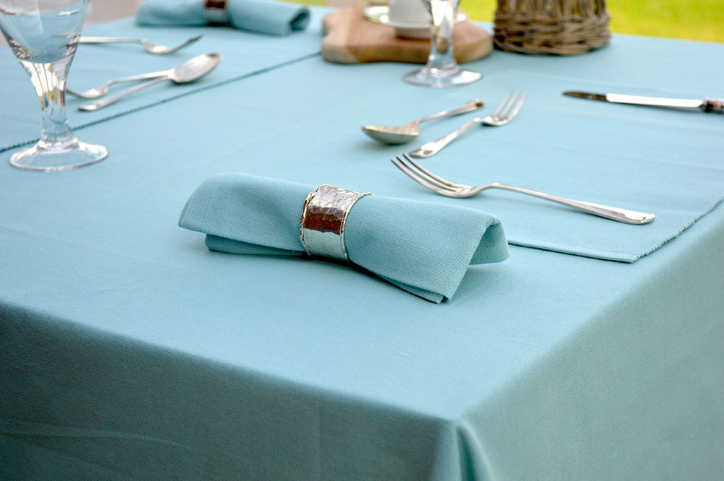 Tablecloth, 100% Cotton Plain Dyed Azure Blue 12 Sizes Square Round Oblong