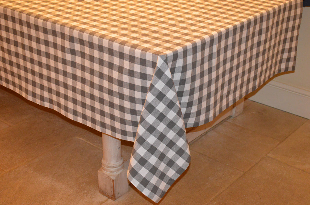 Tablecloth, 100% Cotton Country Check Charcoal Grey/White 10 Sizes Square Round Oblong