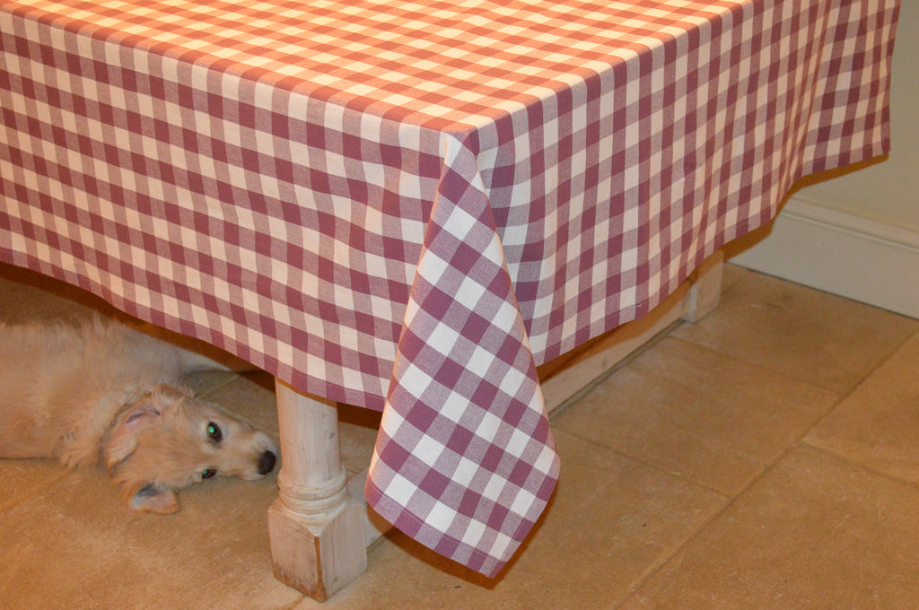 Tablecloth, 100% Cotton Country Check Damson Plum/White 10 Sizes Square Round Oblong