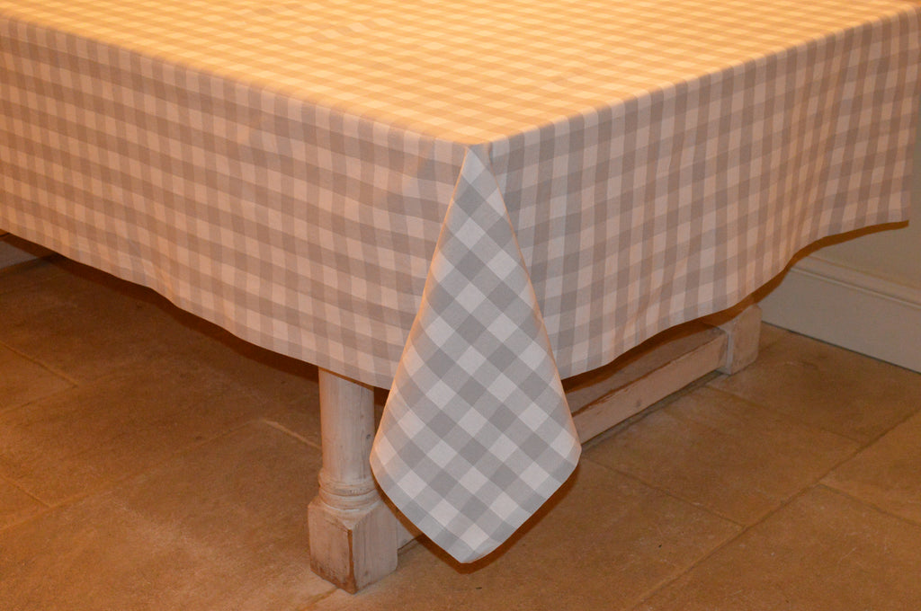 Tablecloth, 100% Cotton Country Check Dove Grey/White 10 Sizes Square Round Oblong