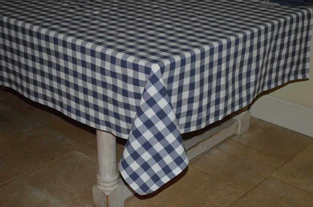 Tablecloth, 100% Cotton Country Check Indigo/White 10 Sizes Square Round Oblong