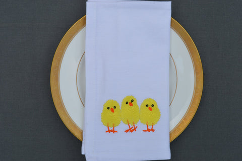 Easter Napkins, White with Three Embroidered Chicks 41x41cm 16x16