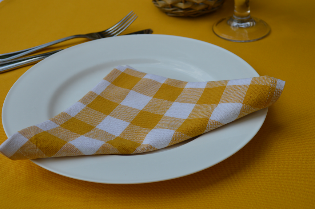 Napkins, 100% Cotton Country Check Yellow Gold / White 41x41cm 16x16