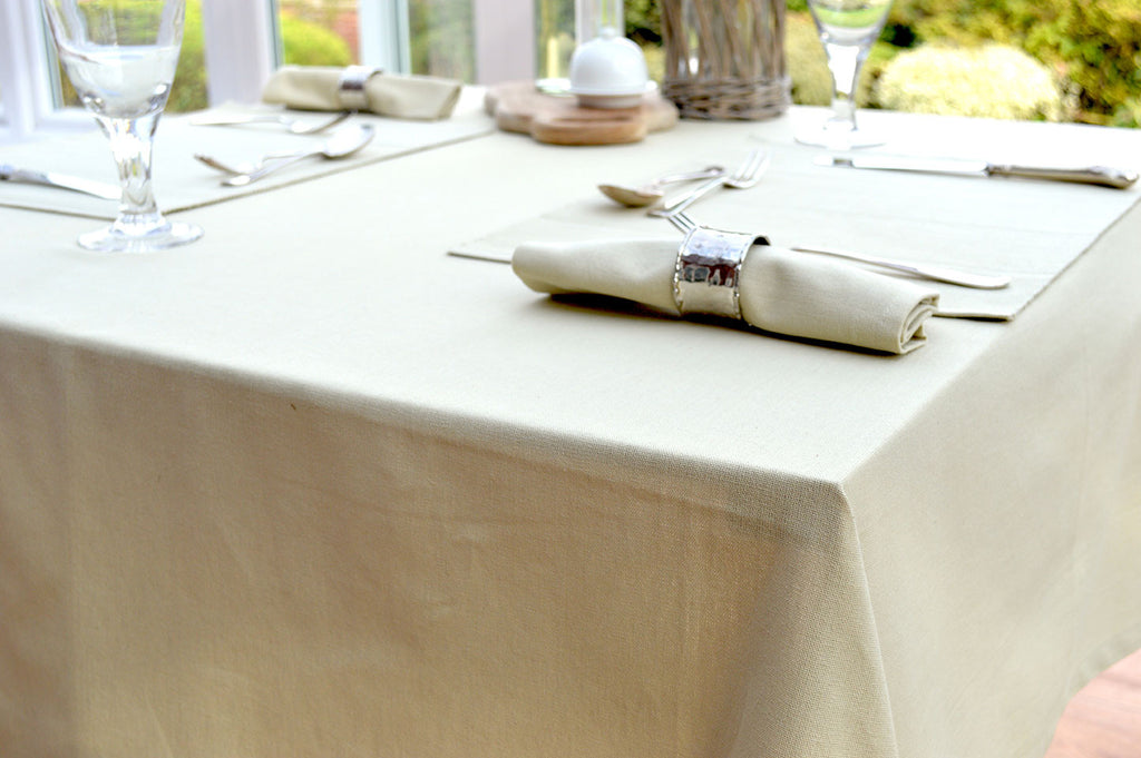 Tablecloth, 100% Cotton Plain Dyed Golden Sand 7 Sizes Square Round Oblong