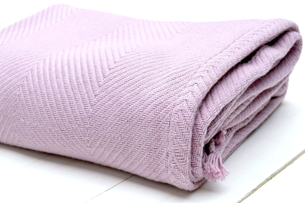 Throw, 100% Cotton Herringbone Weave 150x200cm Orchid Pink