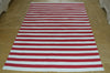 Floor Rug, 100% Cotton Lymington Stripe Flat Weave Red/White 4 Sizes