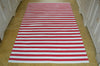 Floor Rug, 100% Cotton Lymington Stripe Flat Weave Red/White 4 Sizes