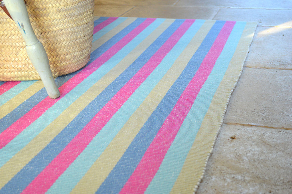 Floor Rug, 100% Cotton Rib Weave Multi Stripe 2 Sizes