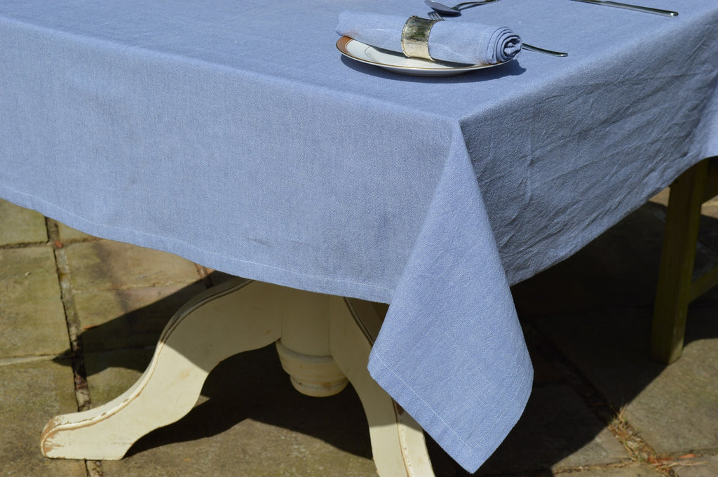 Tablecloth, 100% Cotton Oxford Chambray Denim Blue 12 Sizes Square Oblong Oval Round