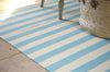 Floor Rug, 100% Cotton Salcombe Stripe Flat Weave Azure Blue/Vanilla Cream 2 Sizes