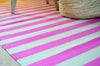 Floor Rug, 100% Cotton Salcombe Stripe Flat Weave Fuchsia Pink/Sand 2 Sizes