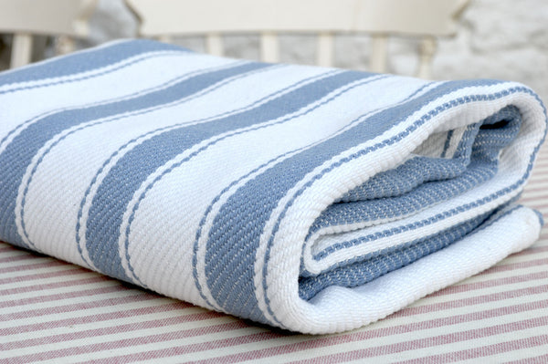 Throw, Solent Stripe in Storm Blue/White 135x152cm