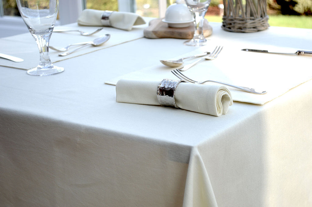 Tablecloth, 100% Cotton Plain Dyed Vanilla Cream 9 Sizes Square Round Oblong Oval